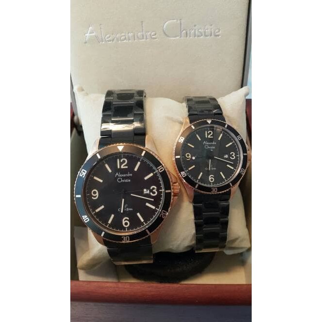 JAM TANGAN PRIA WANITA   ALEXANDRE CHRISTIE AC5011 / AC 5011 BLACK ROSEGOLD JAM TANGAN COUPLE