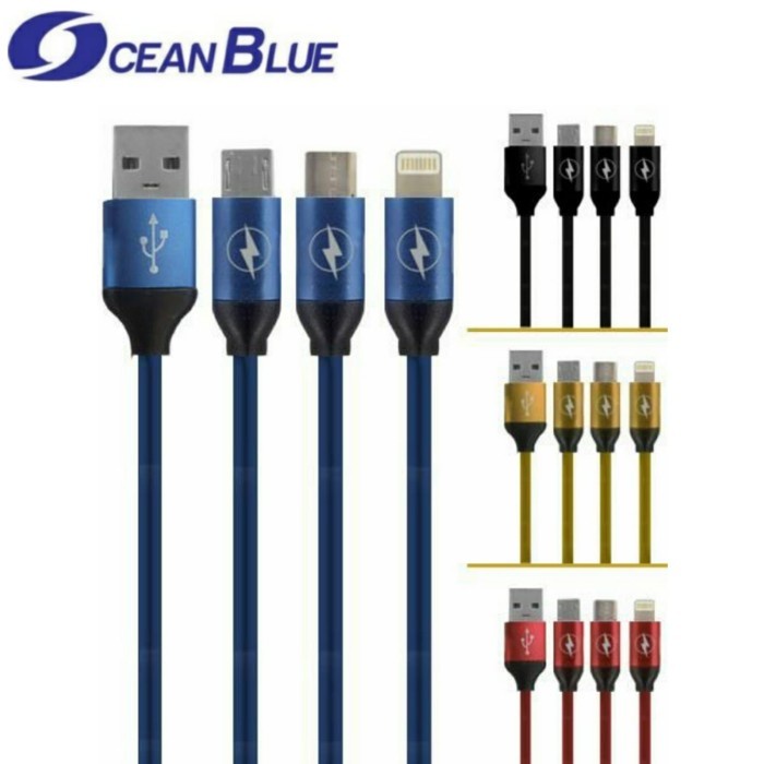 Kabel Data Charger Ocean Blue OB-15 Cable USB Micro Type C Lightning 3in1 Aksesoris Handphone HP OCEANMART OCEAN MART Murah Grosir