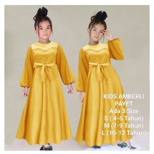 Gamis Terbaru Anak Perempuan Maxi Amberli Kids 4-12 Tahun Moscrepe Mix Brokat Import