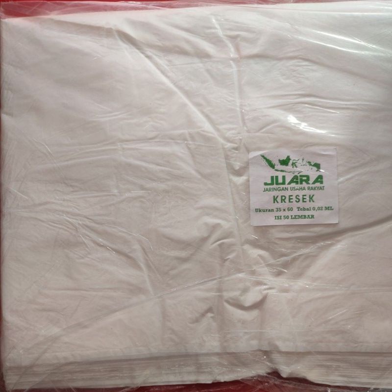 Kresek putih 35x60 cm tebal 0,03 isi 50 lembar