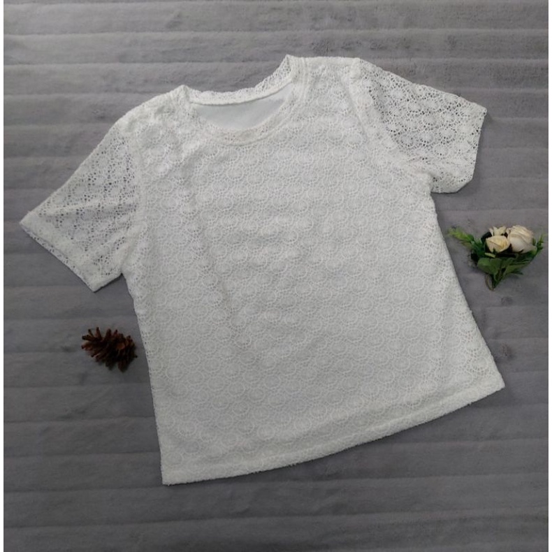 Preloved Blouse Wanita Renda Putih bulat