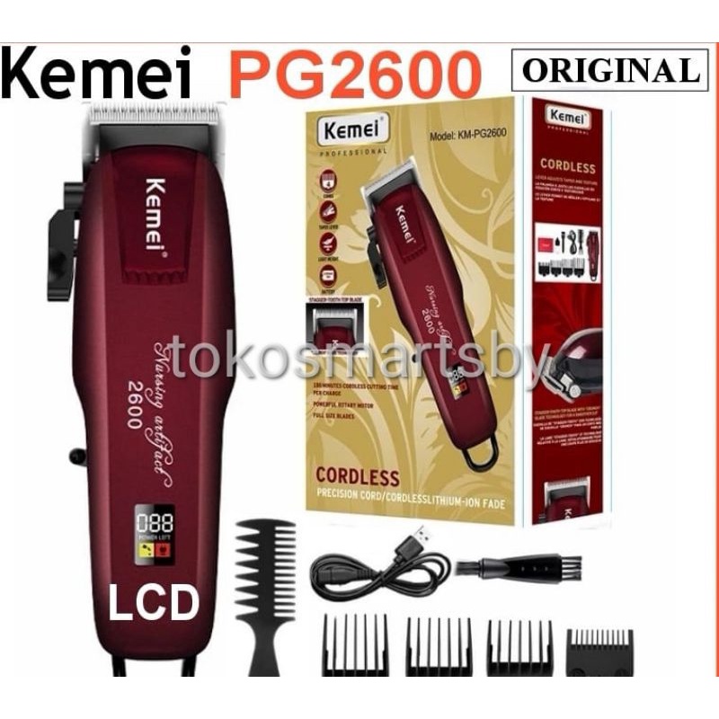 Kemei KM-PG-2600  Alat Cukur Rambut Tanpa Kabel Profesional Rechargesble Electric Hair Clipper