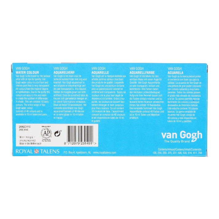 Van Gogh Watercolour Set of 10 Colours in 10ml Tube