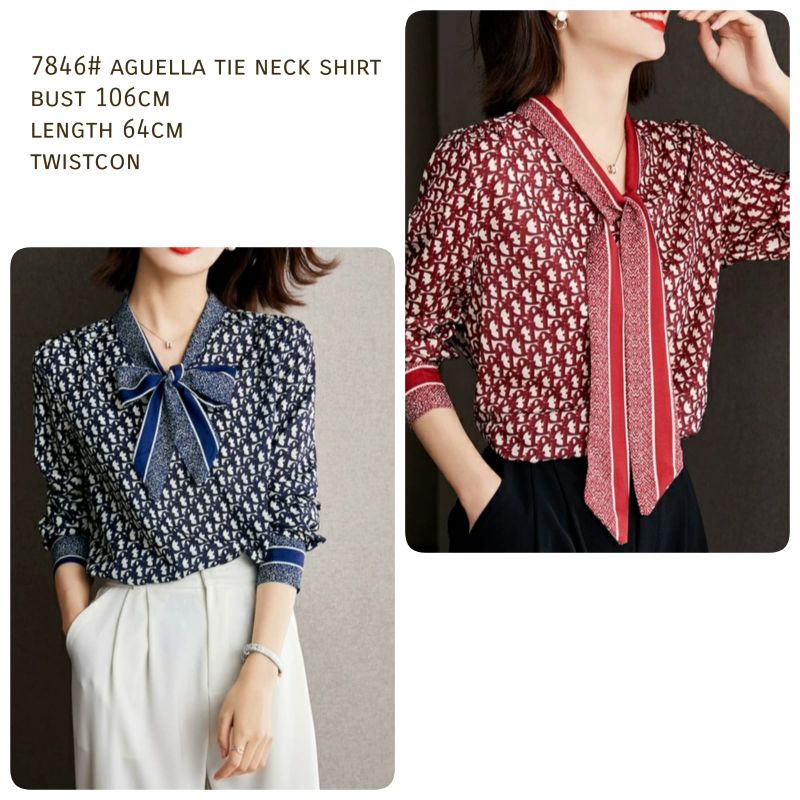 MDLV ~ 7846# Aguella Tie Neck Shirt Kemeja Christian DR Import