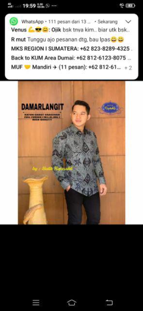 Damarlangit Rajasakti Kemeja Batik Pria Panjang Katun Cabut Sragenan Berfuring