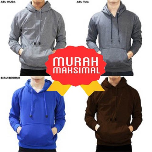 Jaket warna warni polos hoodie jumper tutup kepala tanpa resleting