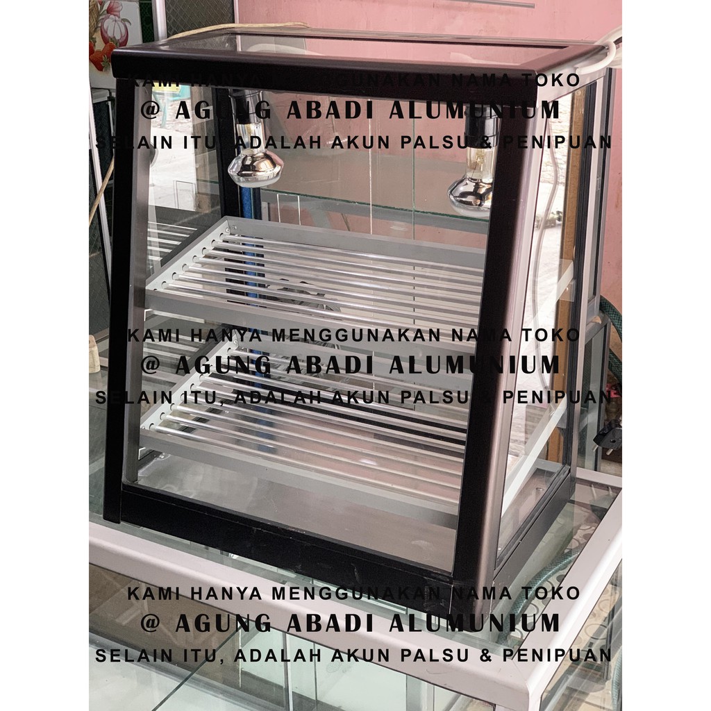 Etalase Showcase Warmer Pemanas Ayam Fried Chicken 2 Rak 2 Lampu Cokelat