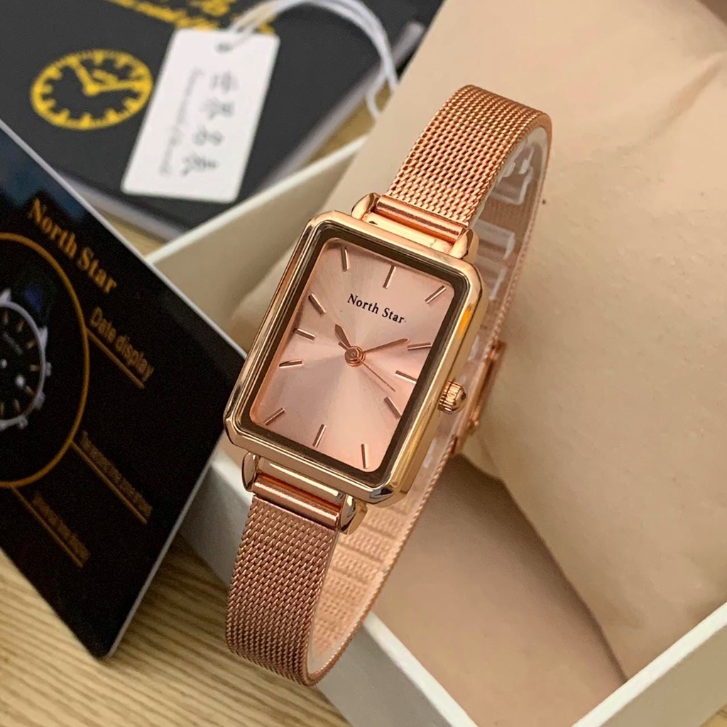 BEST SELLER JAM TANGAN WANITA NORTH STAR D100 TALI RANTAI TANGGAL BODY KOTAK DM 2.4CM FREE BOX || JAM TANGAN WANITA FASHION WANITA NORTH STAR