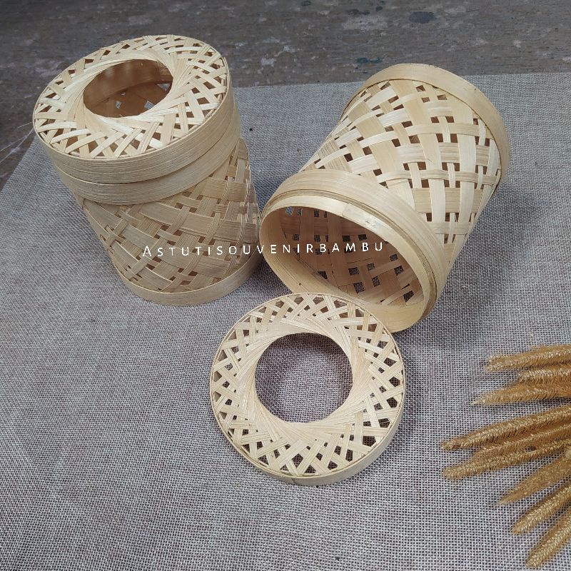 TEMPAT TISU BULAT BAMBU / wadah tisu / tisu makan / wadah unik / anyaman bambu / souvenir