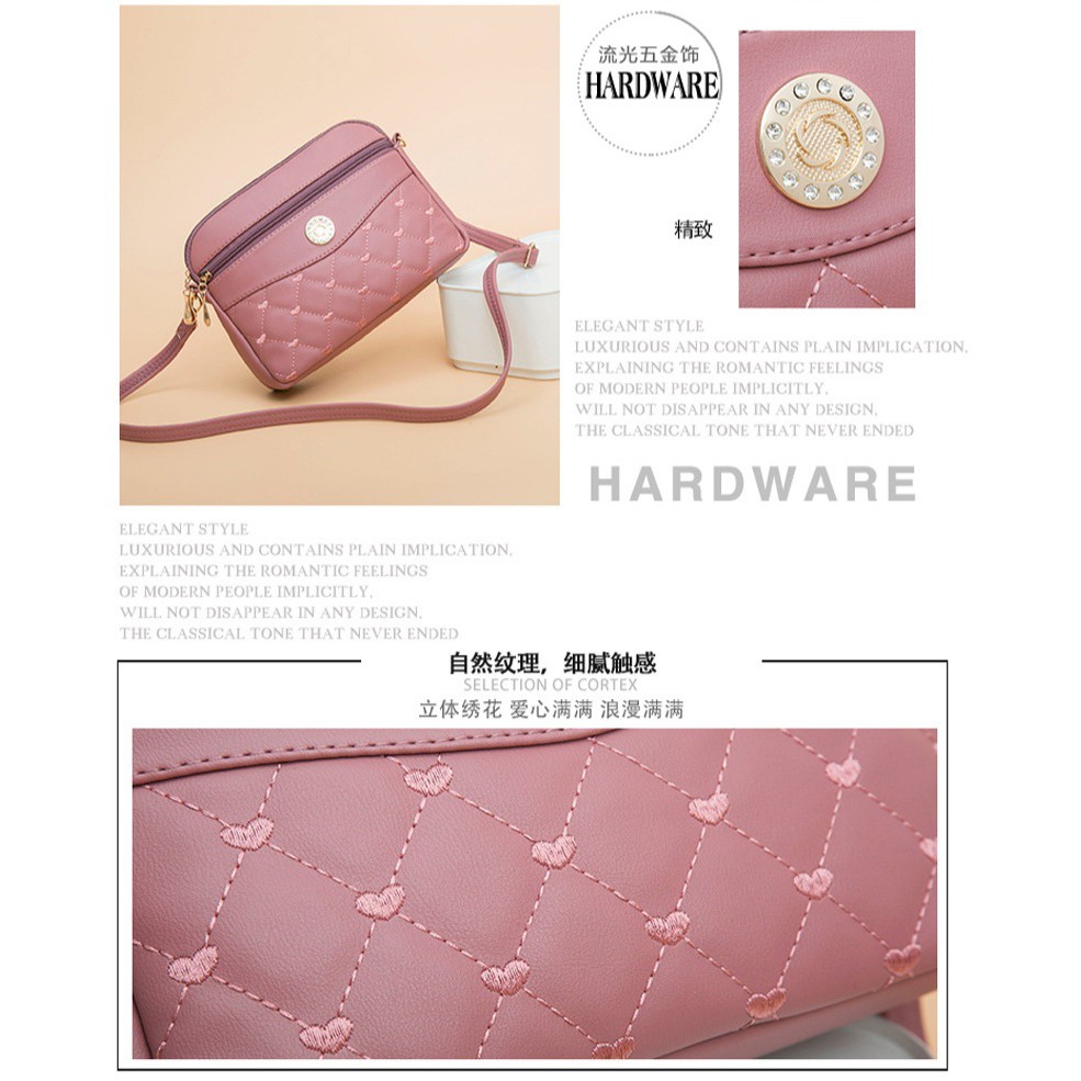 TAS SELEMPANG WANITA IMPORT KULIT PREMIUM PINK PIERA TA245P3 PESTA KOREA FASHION BATAM SLING BAG ORI