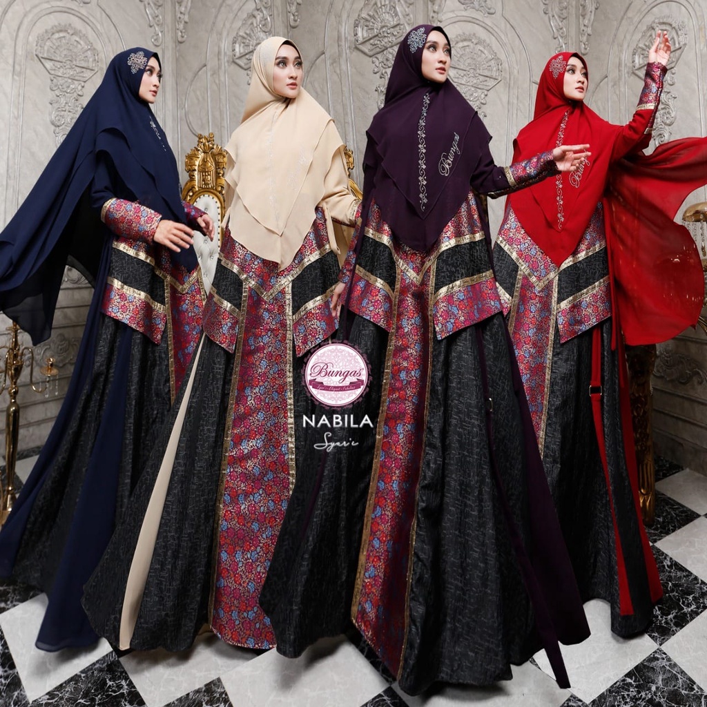 GAMIS SYARI BUNGAS NABILA ORIGINAL KEKINIAN MODERN TRENDY MUSLIMAH EXCLUSIVE ELEGANT MODIS BEST SELL
