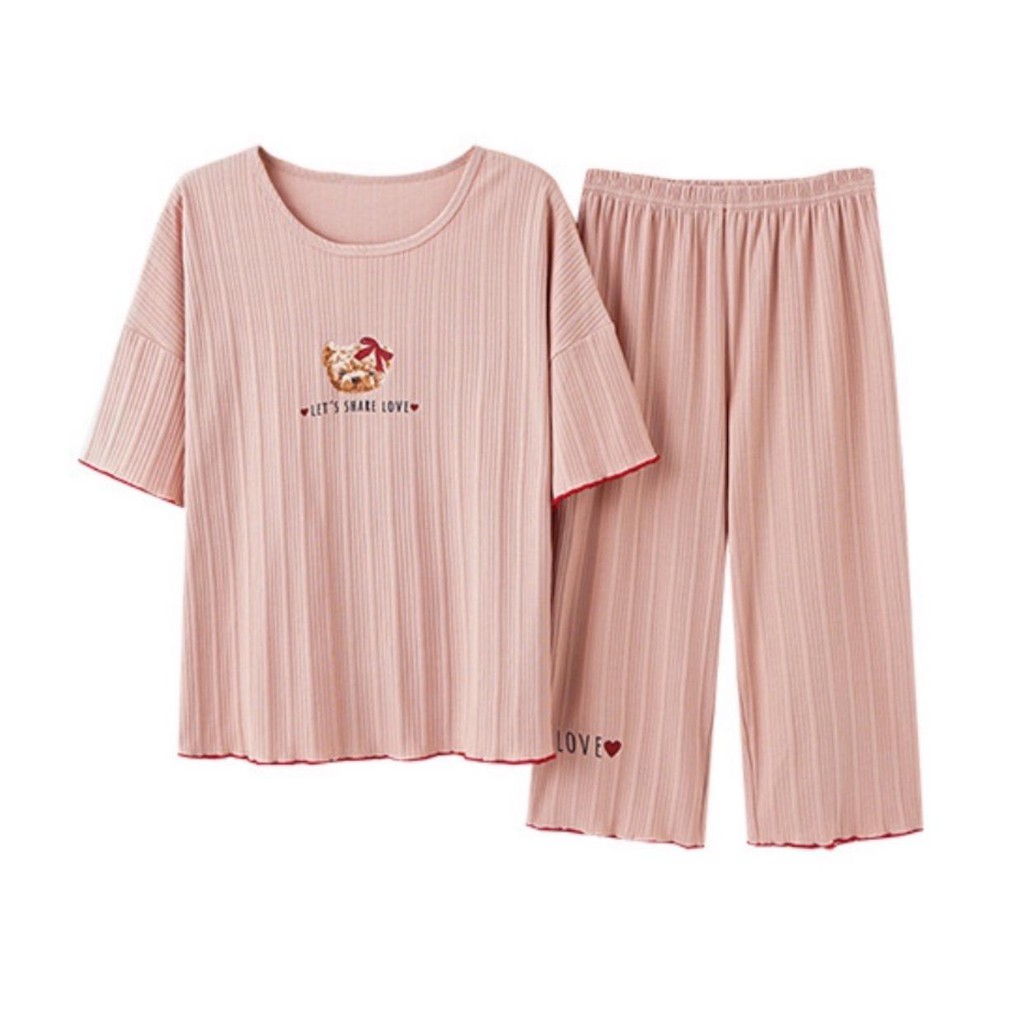 Baju Tidur Piyama Set/Piyama Wanita Import/Baju Piyama Cantik/Woman Sleep Wear-Pink