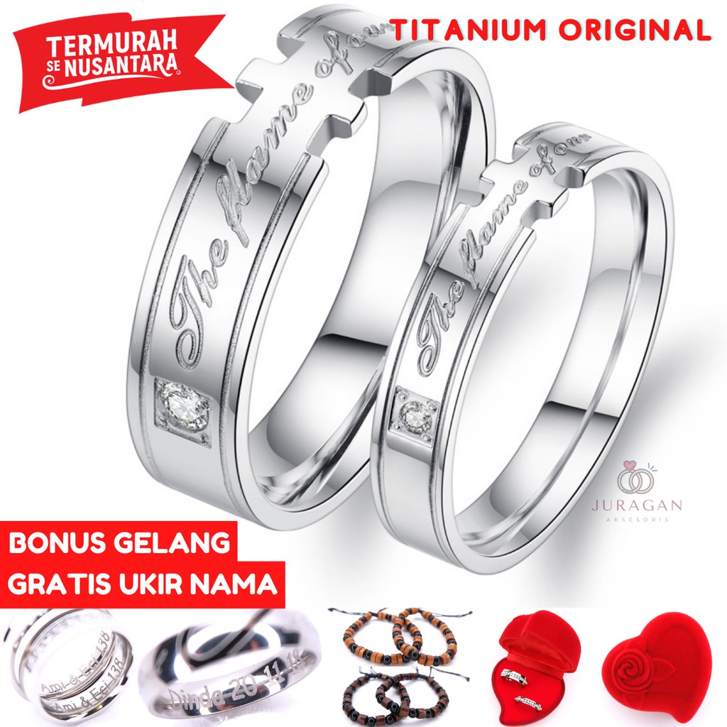 [HIGH QUALITY] Cincin Couple BUCIN R53 Titanium Ukir Nama + Box Cincin Beludru + BONUS Gelang Couple