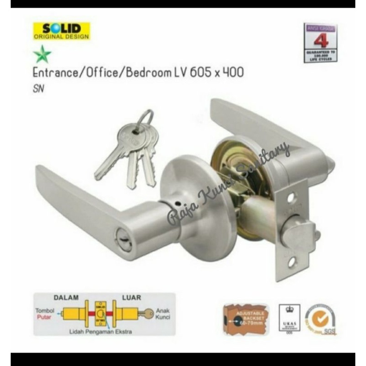 Lever Set SOLID LV 605 x 400 SN/Entrance/Office/Bedroom/Gagang Pintu/Handle Pintu