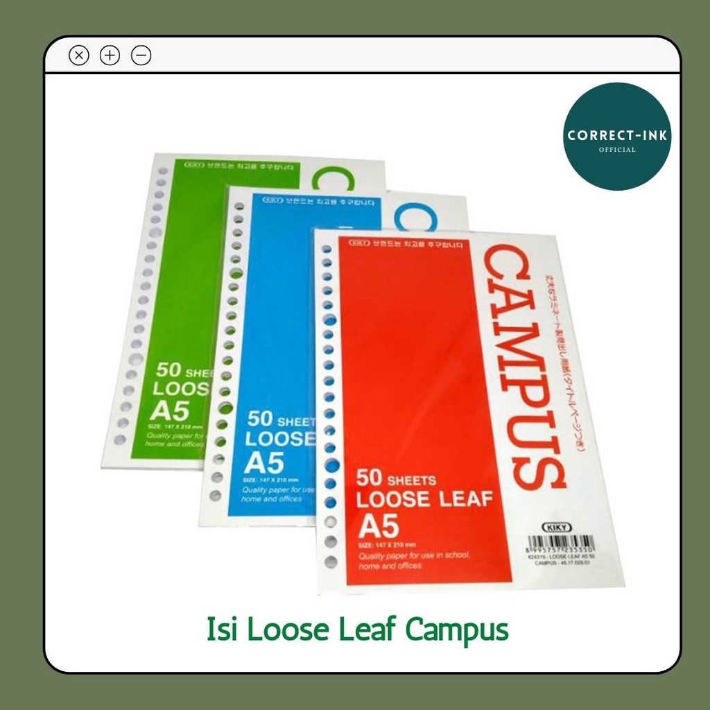 

Isi Kertas Binder Garis / loose leaf garis campus kiky A5 50-100lmbr