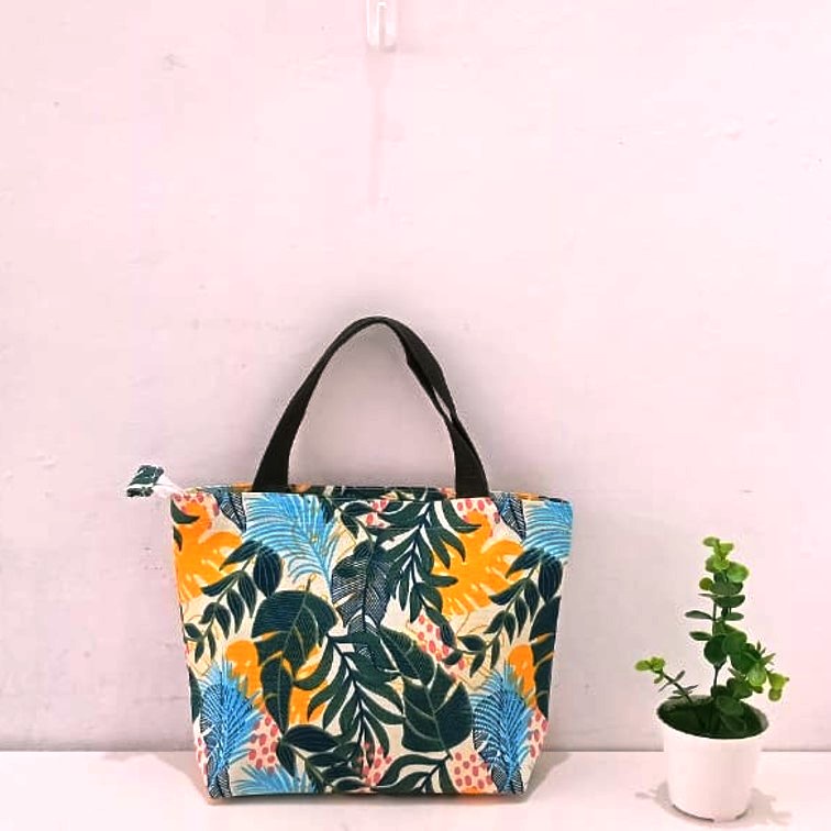 HANDBAG KANVAS TAS KANVAS MOTIF FLORAL KUNING. RIENS COLLECTIONS