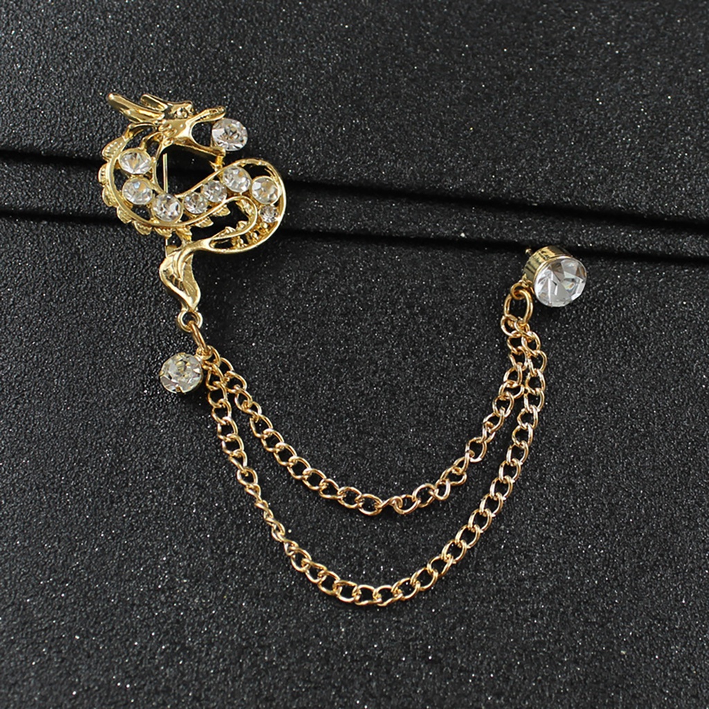 Bros Bentuk Naga Bahan Logam Aksen Berlian Imitasi Gaya China Untuk Pria