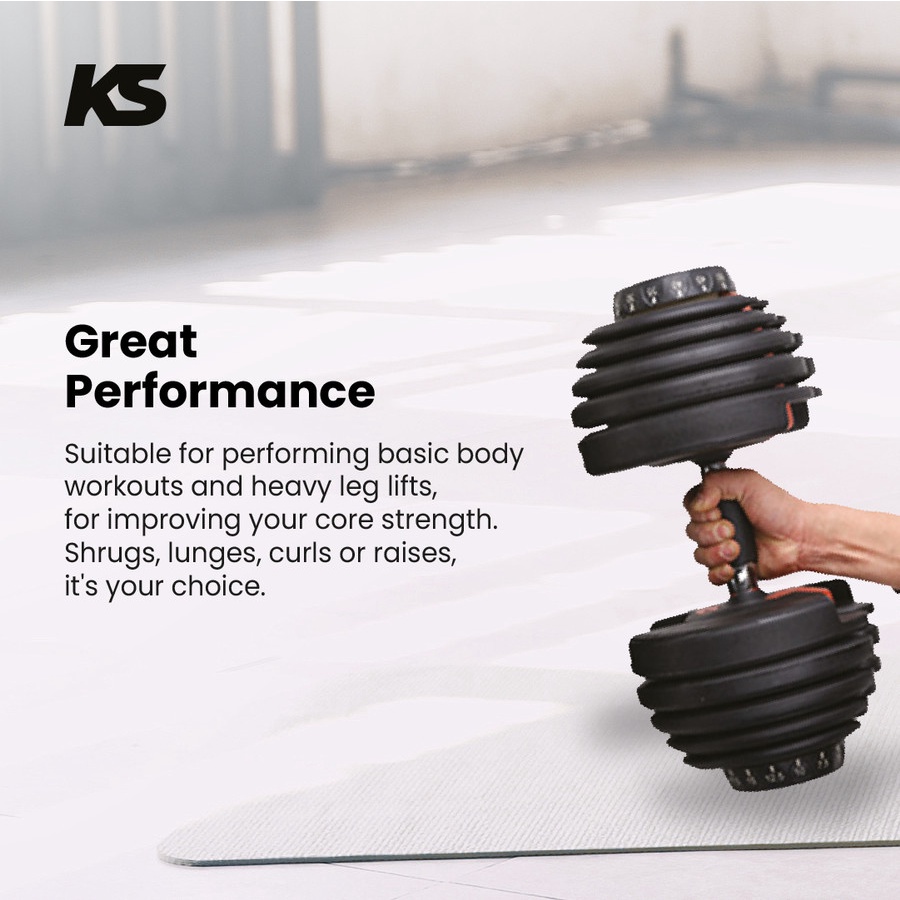 KS Adjustable Dumbbell Alat Fitness Barbel Dumbel 24 kg Alt Kingsmith