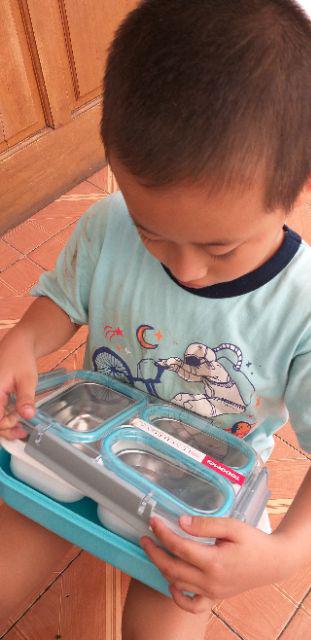 Tempat Makan Stainless Anti Tumpah Tedemei 6540 Pink Green Blue.