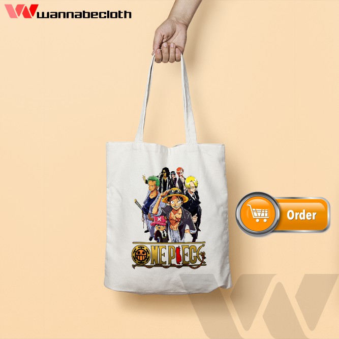 Tote Bag Anime Tas Tote Bag Custom Satuan Kado Hadiah Souvenir Tote Bag Blacu One Piece