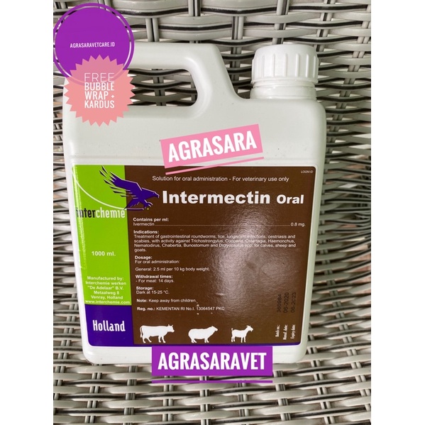PROMO Intermectin oral 1 LITER - obat cacing kutu gudig gurem scabies ayam kambing sapi kucing