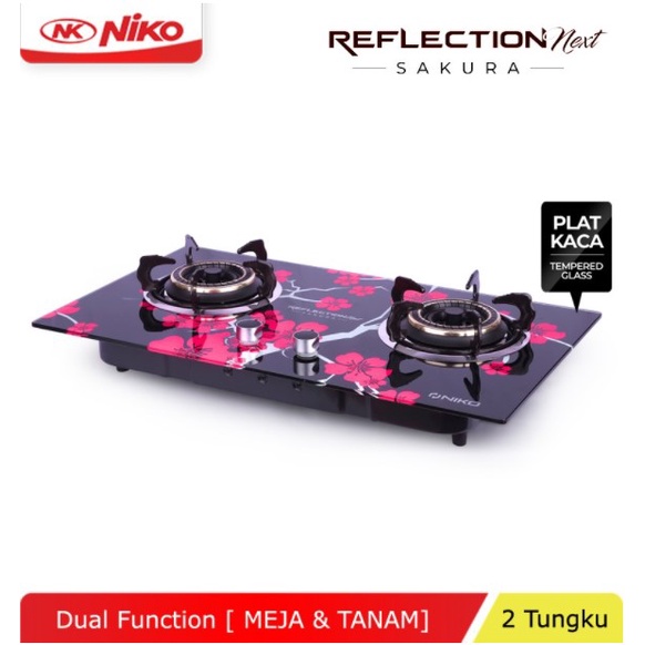 NIKO Kompor Gas Tanam Kaca 2 Tungku Sakura Tempered Glass Reflection