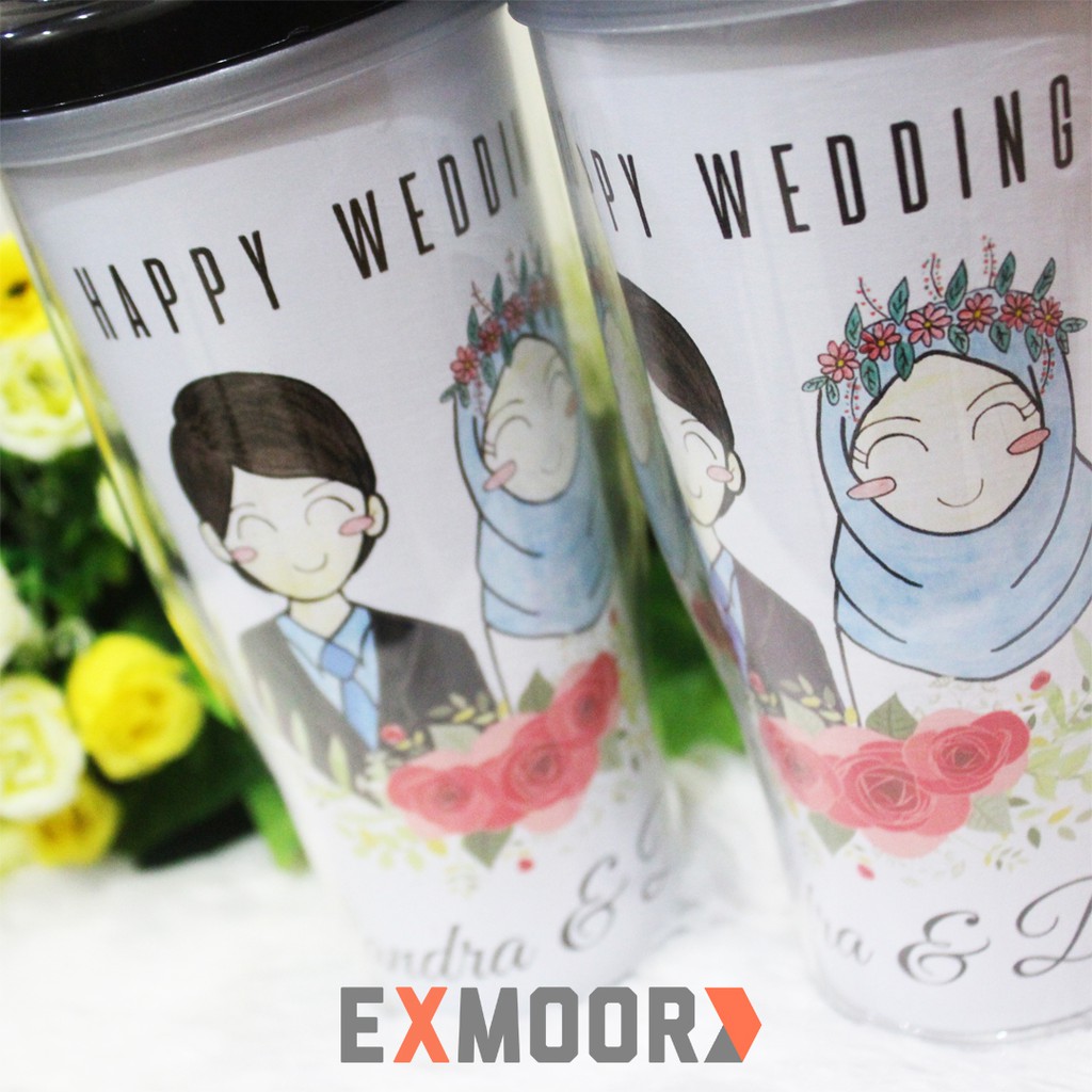 Tumbler Couple Wedding Doodle Pengantin Hijab