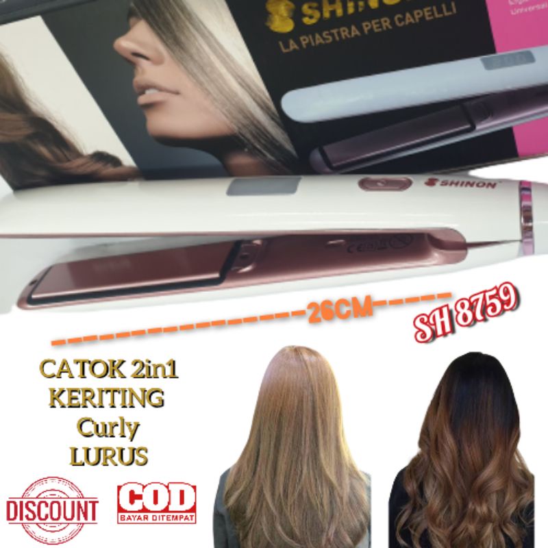 Catok Rambut Keriting Lurus Curly 3in1 Sh 8759 Hair Straightener Shinon Suhu Panas Salon