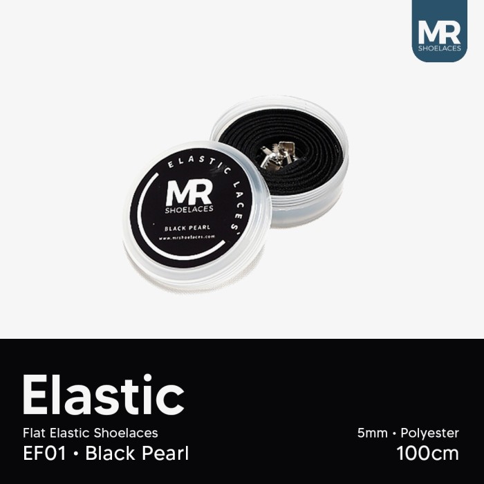 MR Shoelaces EF01 Elastic Black Hitam Tali Sepatu Flat Elastis 100cm