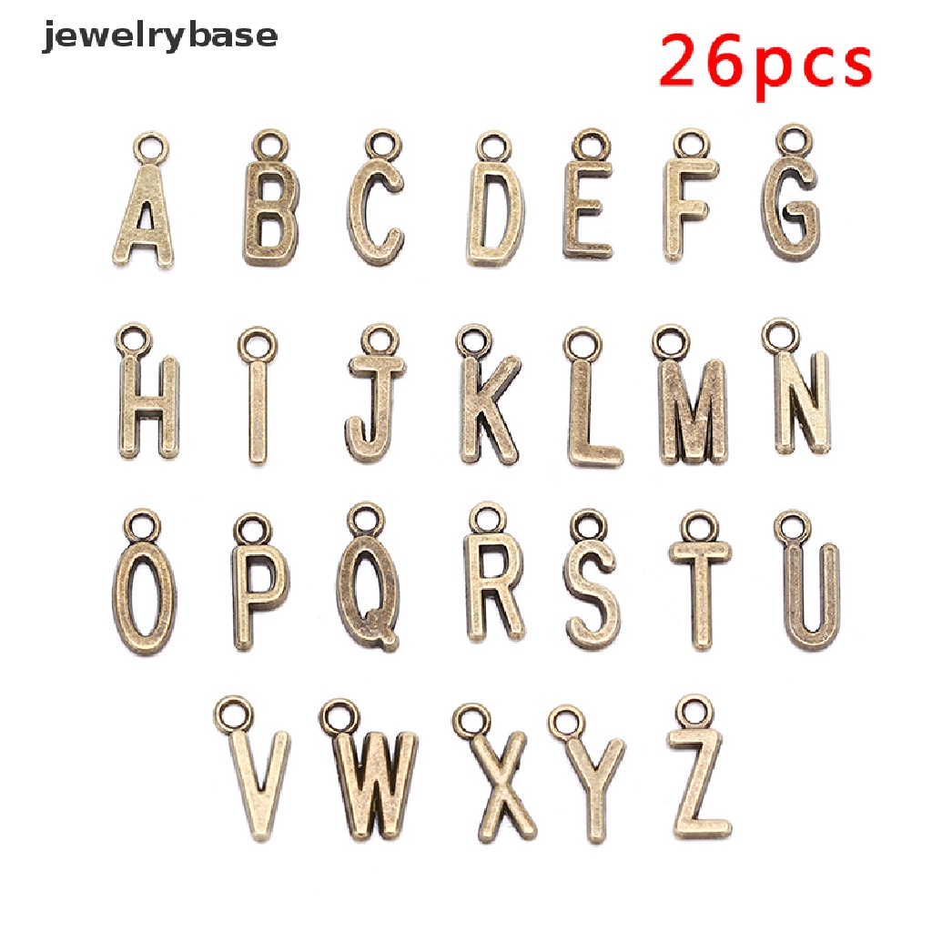 26 Pcs Liontin Huruf Alfabet A-Z Warna Silver / Gold Untuk Perhiasan Charms