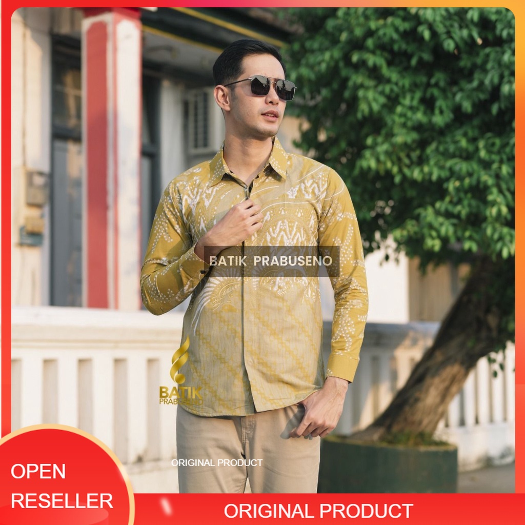 Batik Pria Prabuseno Original Motif SETIABUDI Kemeja Batik Pria Lengan Panjang Slim Fit Hem Batik Sl
