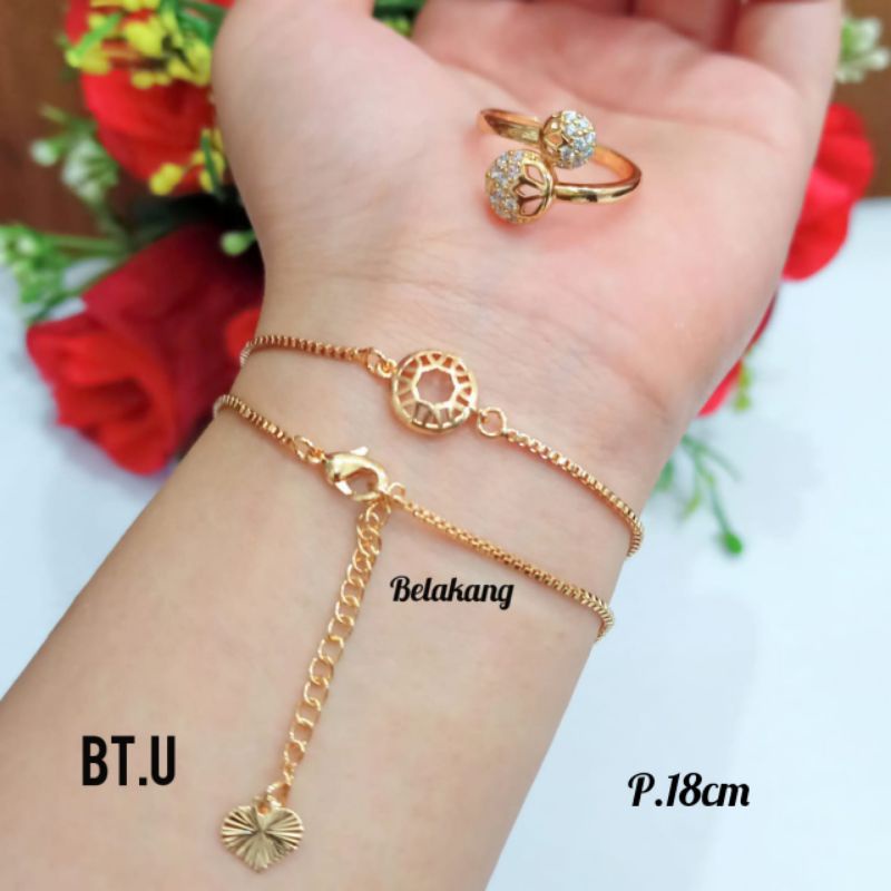 Gelang Rantai itali plat FREE cincin motif full permata zircon,gold tidak karat *COD*