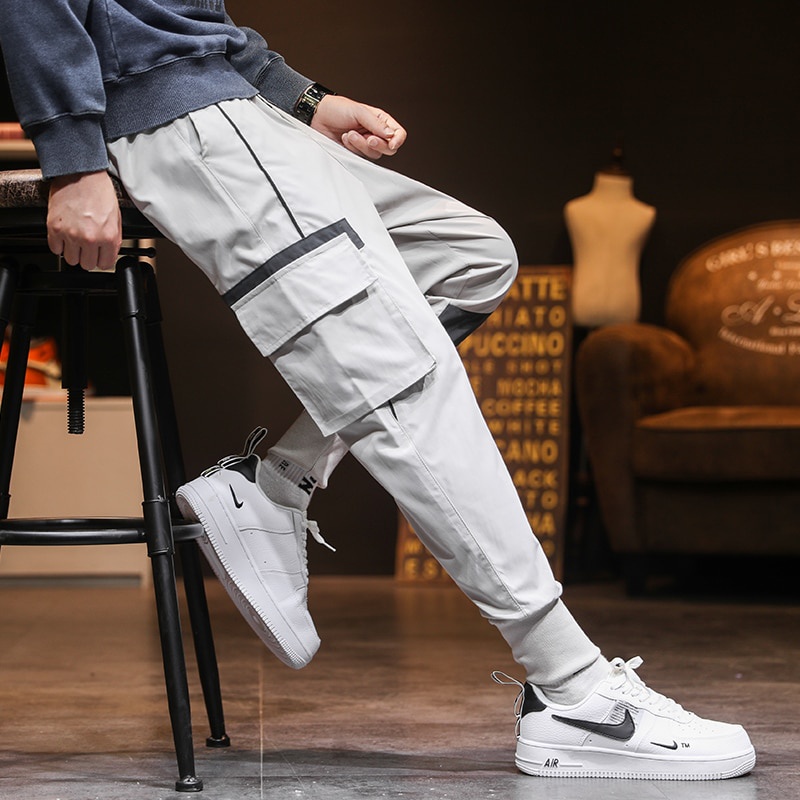 Celana Cargo Pendek Pria Streetwear Hip hop Joggers Pants  Loose Harem Pants Ankle Length Trousers S