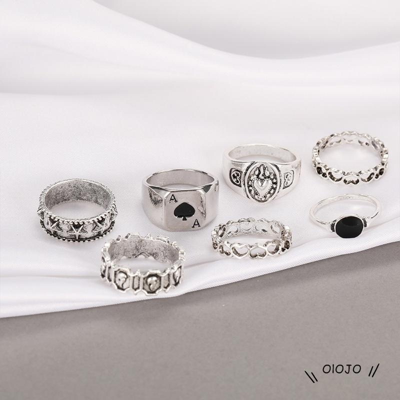 【COD】7 Pcs Cincin Jari Bentuk Hati Tidak Teratur Warna-Warni Gaya Punk Retro Untuk Pria