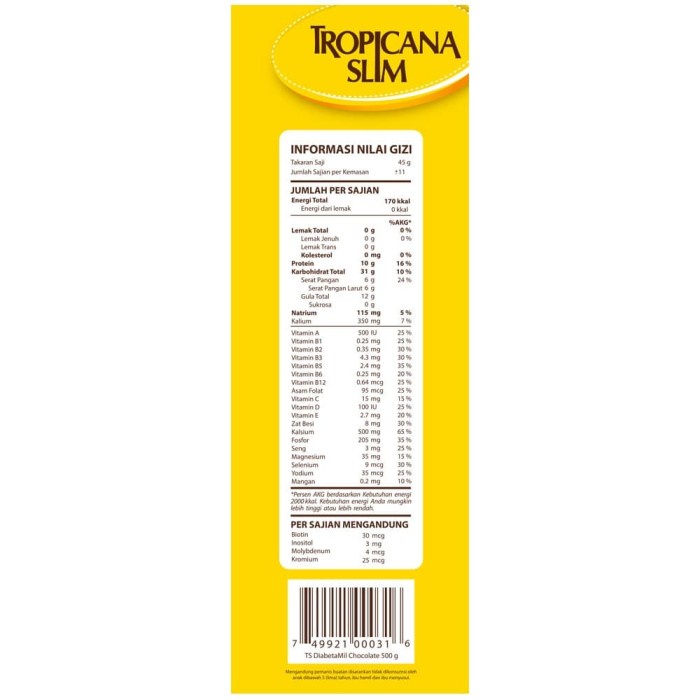 

c011cc Tropicana Slim High Fiber High Calcium Milk Chocolate Xa201As