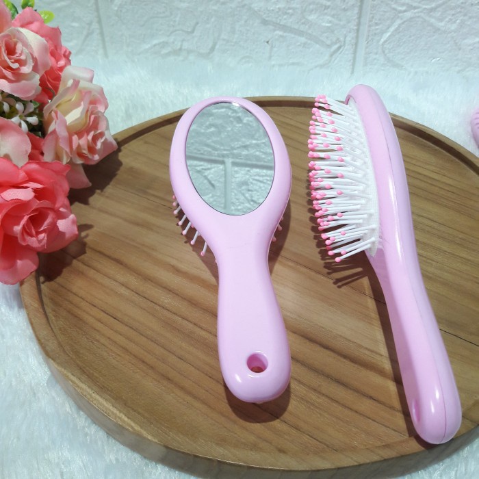 1424 / Sisir rambut anak perempuan model bulat plus kaca cermin