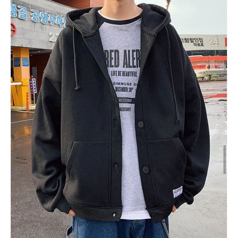 Sweater Hoodie Kancing Polos Korean Style / Jaket Pria Wanita / Hoodie fleece GMK