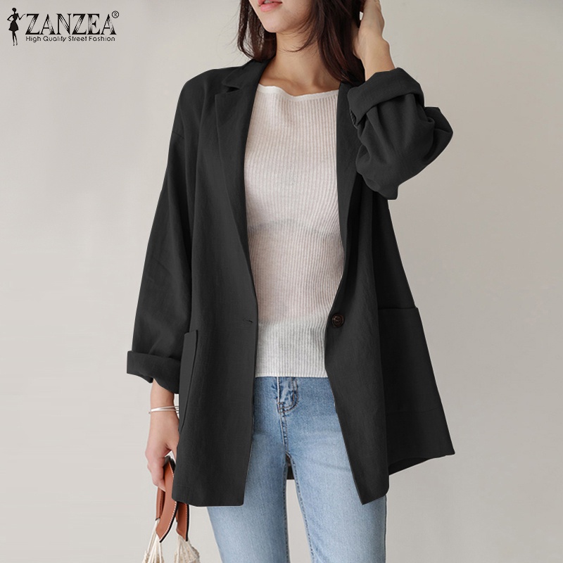 ZANZEA Women Lapel Loose Turn-Down-Collar Long Sleeve Casual Blazer