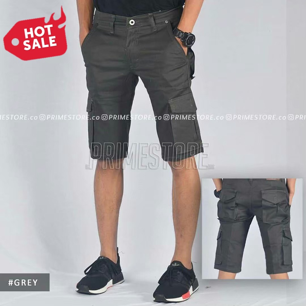 Premium Original(Realpic)Berkualitas ya baju atasan Celana Cargo Pendek Pria Warna Abu Malmo