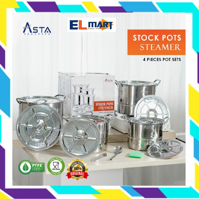 Panci Kukusan Stainless 4pc Pot Sets 24 - 30cm Asta Stock Pot Steamer