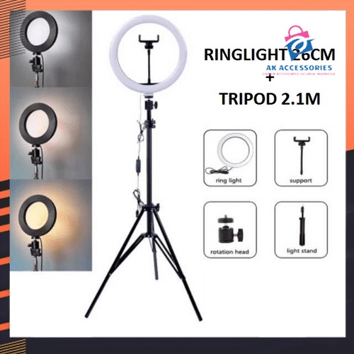 lampu ringlight 26cm 33cm tripod 2 1 meter 210cm make up vlog livestreaming