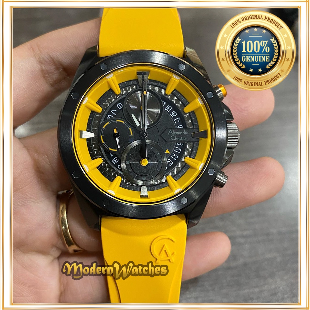 Jam Tangan Original Pria Terbaru Alexandre Christie AC 6592 / 6594 Black Hitam Army Red Sporty