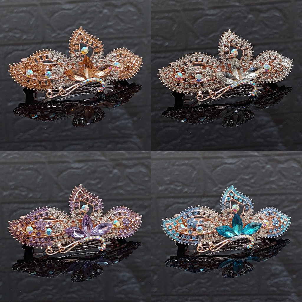 Jepit rambut wanita otomata korea premium full permata zirkon asli import terbaru 8.5cm JO39#