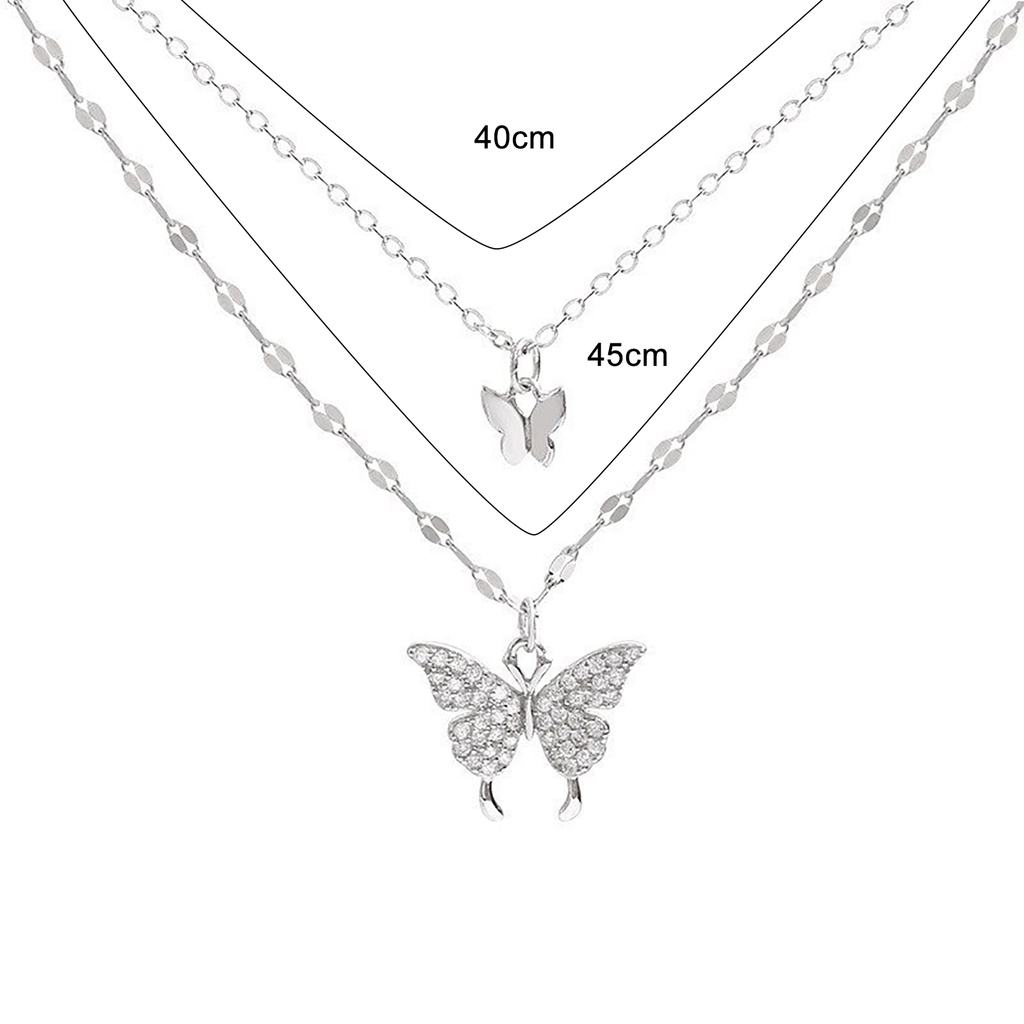 Hu Hu Hu Hu Hu Alat Bantu Pasang Kacamata♡ Butterfly Kalung Rantai Klavikula Liontin Kupu-Kupu Lapisan Ganda Bahan Alloy Tahan Karat Untuk Wanita