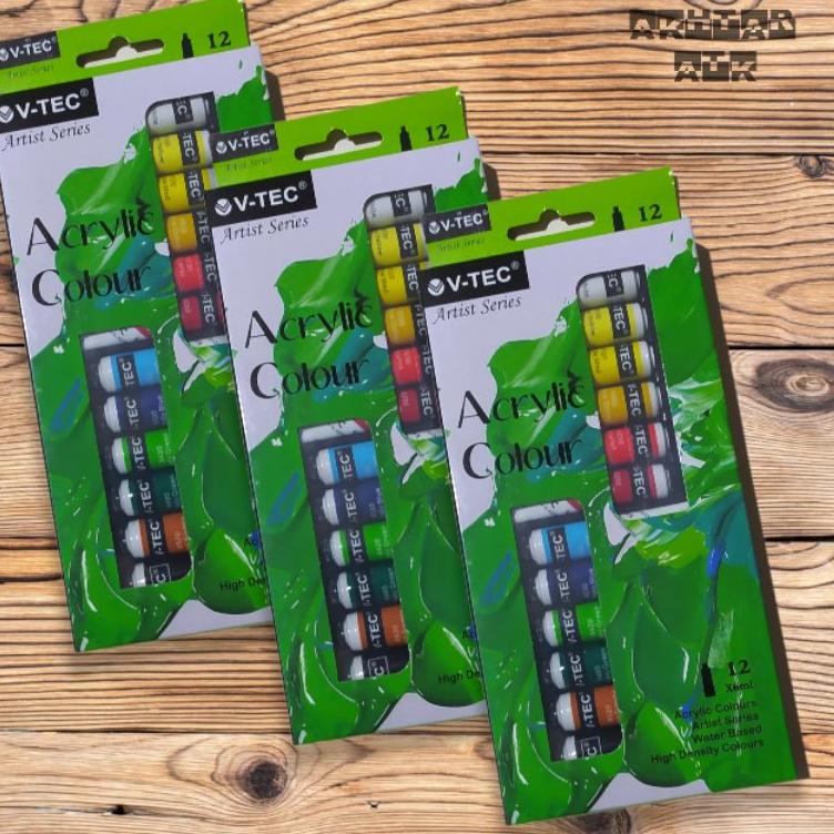 

[CuP ㊖] Cat Akrilik 12 Warna Vtec / Cat Acrylic Colour Paint Set V-tec Lukis Kanvas Murah.banget