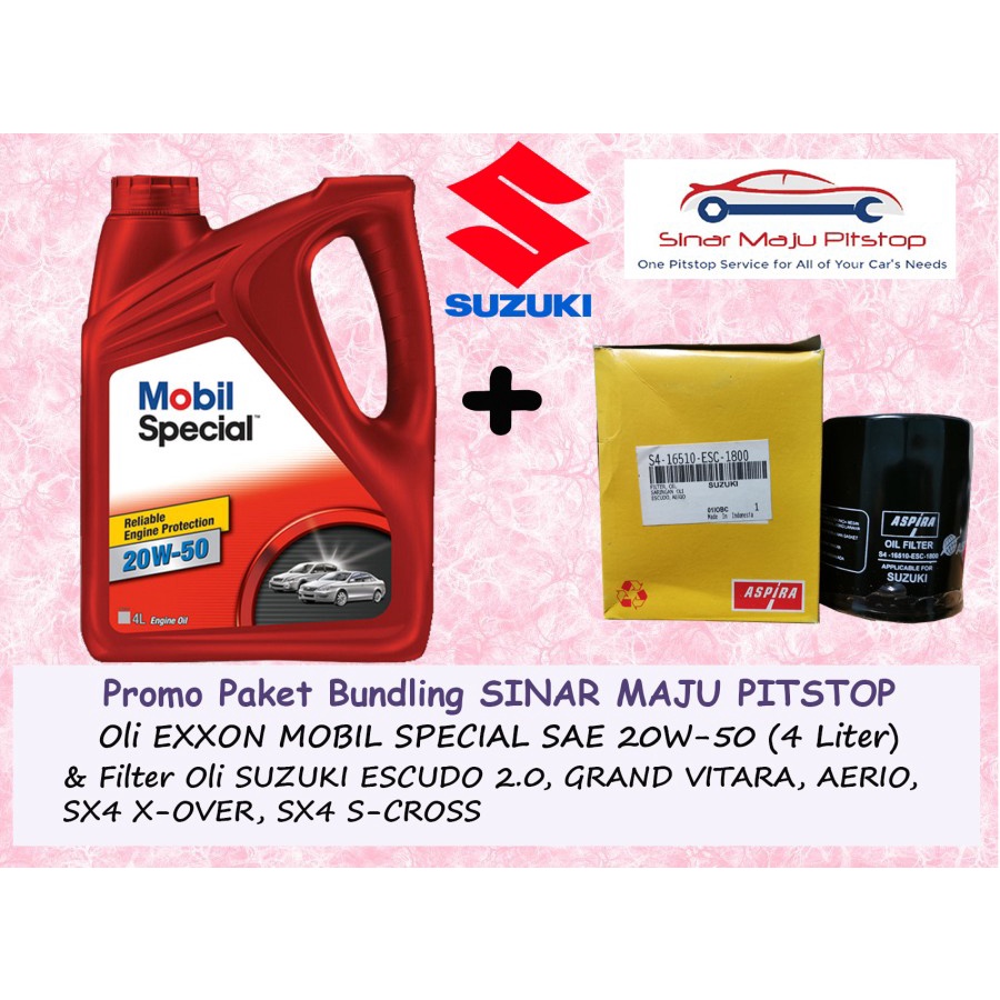Paket Bundling Oli MOBIL SPECIAL SAE 20W-50 Original MADE IN SINGAPORE 4 Liter & Filter Mobil SUZUKI