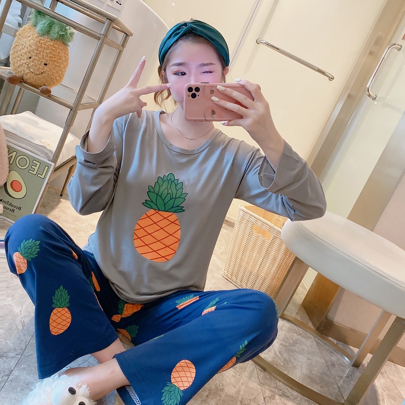 Baaju.id Set Piyama Import Baju Tidur  Lengan Panjang Celana Panjang Baju Tidur Wanita KR1002-NENAS