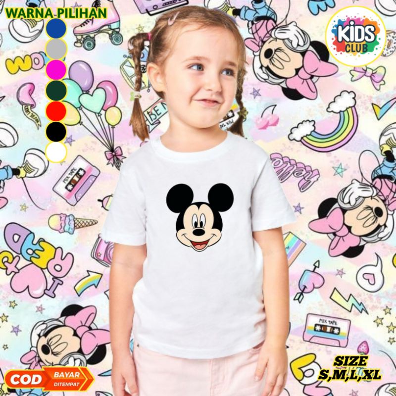 (BISA COD) Baju kaos anak mickey mouse wanita pria / kaos anak murah -putih
