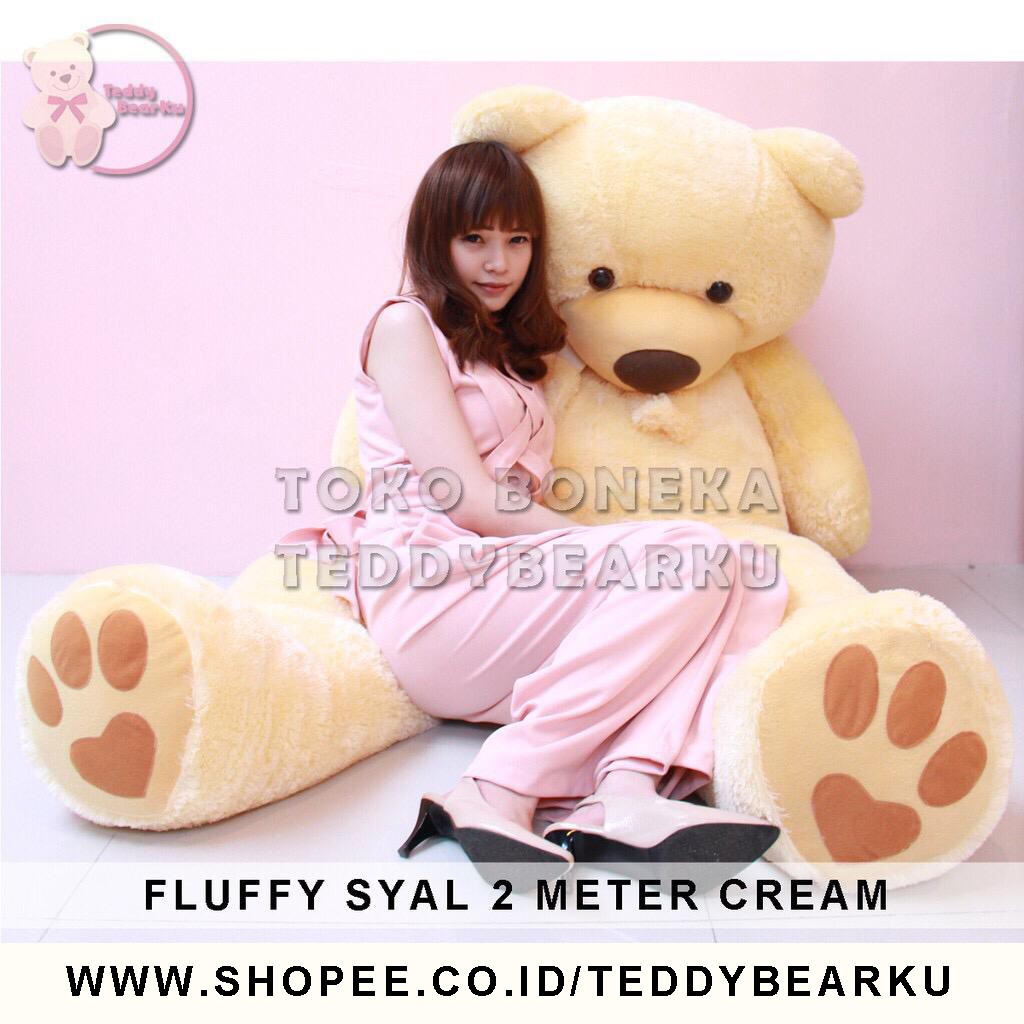 Boneka Teddy Bear FLUFFY SYAL MEGA JUMBO 2 METER WARNA CREAM