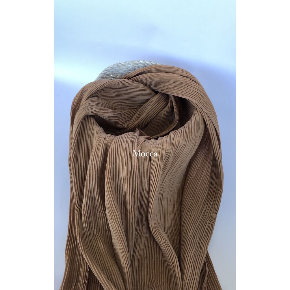 Pashmina Plisket full lidi 180x75 Hijab flisket Pashmina Plisket jilbab pleated shawl kerudung-Plisket Mocca